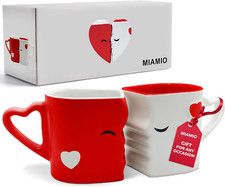 Coffee Mugs Kissing Bridal Pair Set Gift Box Weddings Valentine's Day Red White
