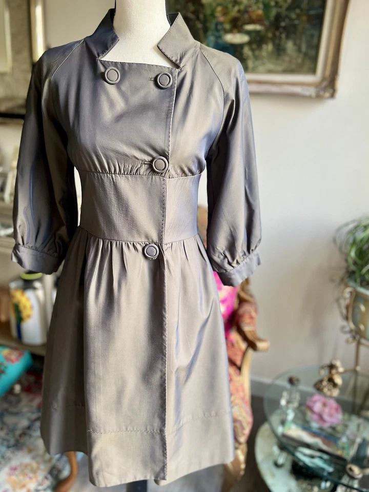 ESCADA Fit & Flare Jacket Trench Coat Long Lined Duster Olive Green , EU 34 , XS - Image 2 of 4