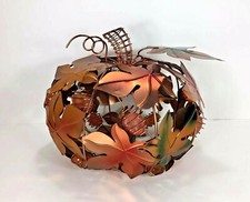 PIER 1 Metal Stone PUMPKIN Fall Leaves Orange Wire Autumn Green Red Thanksgiving