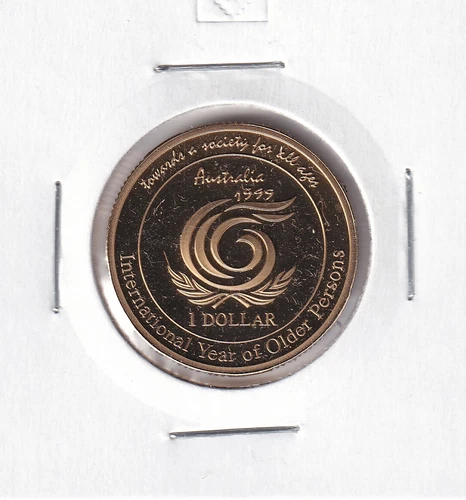 AUSTRALIAN PROOF: 1999  $1 OLDER PERSONS COIN IN 2X2 HOLDER #4109