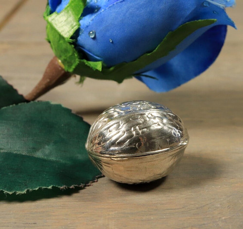 Antique Solid Silver 800 Figural Walnut Pill Box Hallmarked Continental Novelty