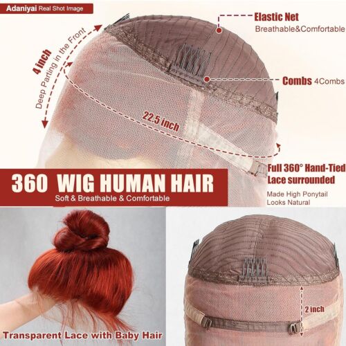 360 rotbraune HD Lace Front Perücken Echthaar vorgezupft kastanienbraun Körperwelle Perücke - Bild 5 von 7