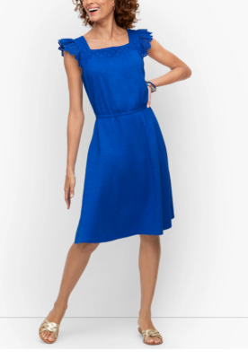 Talbots Dress M Medium 6 8 10 Cobalt Blue Stretch Eyelet Cotton Square Neck  NEW