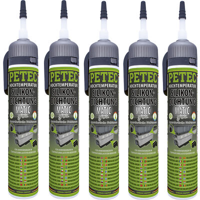 Petec Hochtemperatur Silikondichtung Matic grau 5x 200ml dauerelastisch 260°C