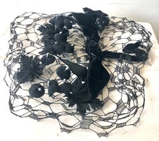 Black Velvet Flower  Tulle Headpiece Fascinator