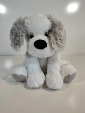 Hugfun Plush Dog Puppy Sitting White Gray Stuffed Animal 12"