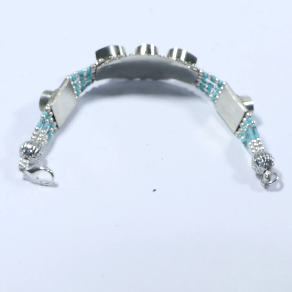 Hecho con Pulsera Tibetana Turquesa Real Declaración Pulsera Cuentas Verdes B09 Foto 3 de 4