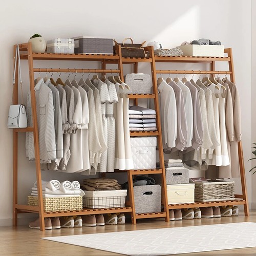 Kleiderschrank Kleiderstangen Kleiderständer Garderobenständer Bambus Schrank - Bild 10 von 23
