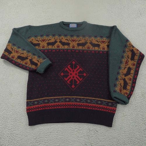 VINTAGE Pendleton Sweater Mens XL Virgin Wool Nordic Fair Isle Birdseye Elk Knit - 第 1/14 張圖片
