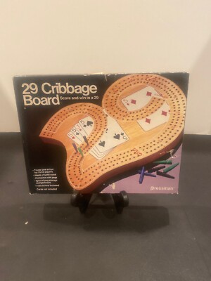 RARE HTF New ~ Cribbage Board 29 Design ~ Pressman 3 Track Wooden Cribbage Board
