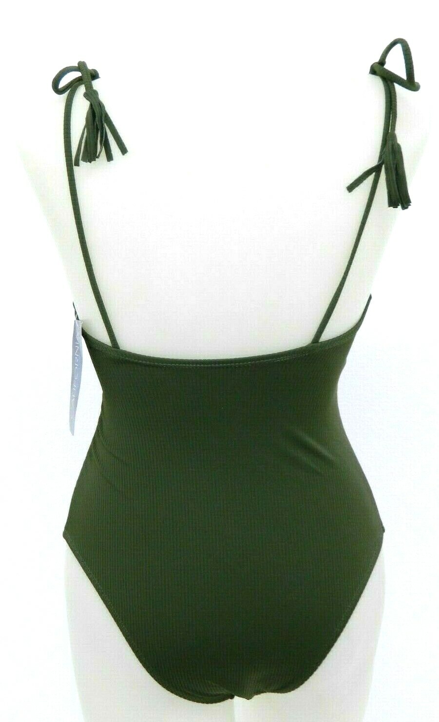 California Waves Junior Solid Moss Green Ribbed 1-Piece Swimsuit NWT Large
