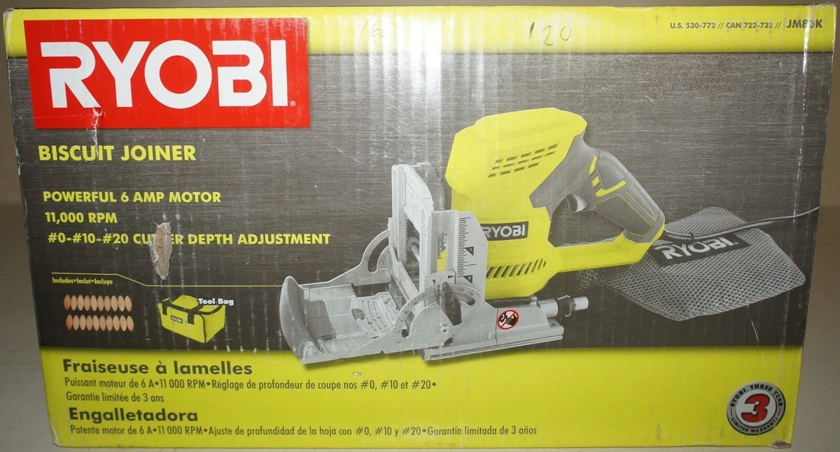 Ryobi jm83k 6 amp ac biscuit sale joiner kit with dust collector and bag