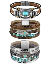 3 Pcs Turquoise Bracelet for Women Leather Bracelet Western Jewelry for Women...