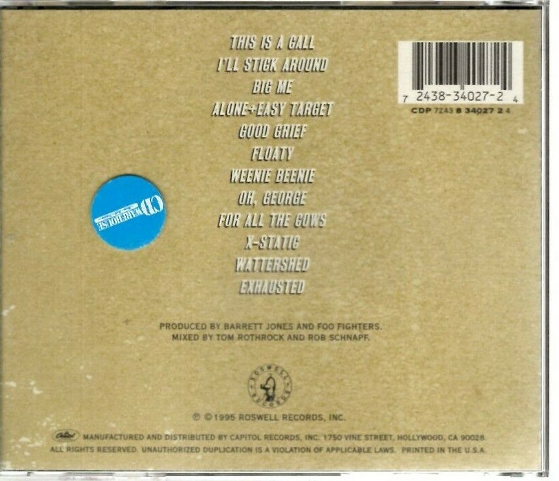 Foo Fighters CD Roswell Records, 1995, 8 34027-2 4, Self