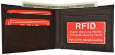 Mens Bifold Leather RFID Blocking Brown CreditCard/ID Security Wallet Marshal