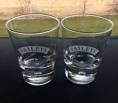 Baileys Original Irish Cream, Stencil Logo, Bubble Base, Rocks Glasses Set of 2