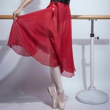 Adult Women 80CM Chiffon Ballet Dance Skirt Burgundy Half Dress Dancewear Thin