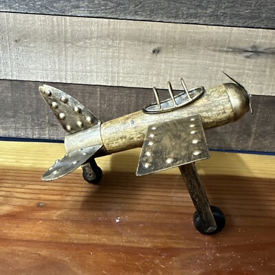 Vintage Metal Wood Piper Single Engine Aircraft Airplane Desk Decor  Figure