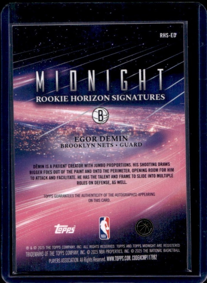 2025-26 Topps Midnight Egor Demin Rookie Horizon Winter Solstice Auto ...