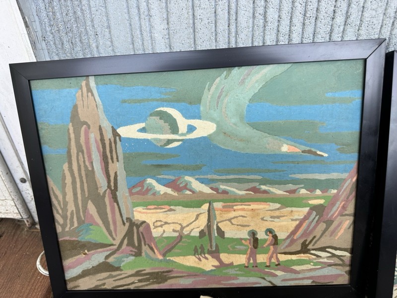 RARE Vintage mid-century modern space-age Astronaut Paint By Number Painting