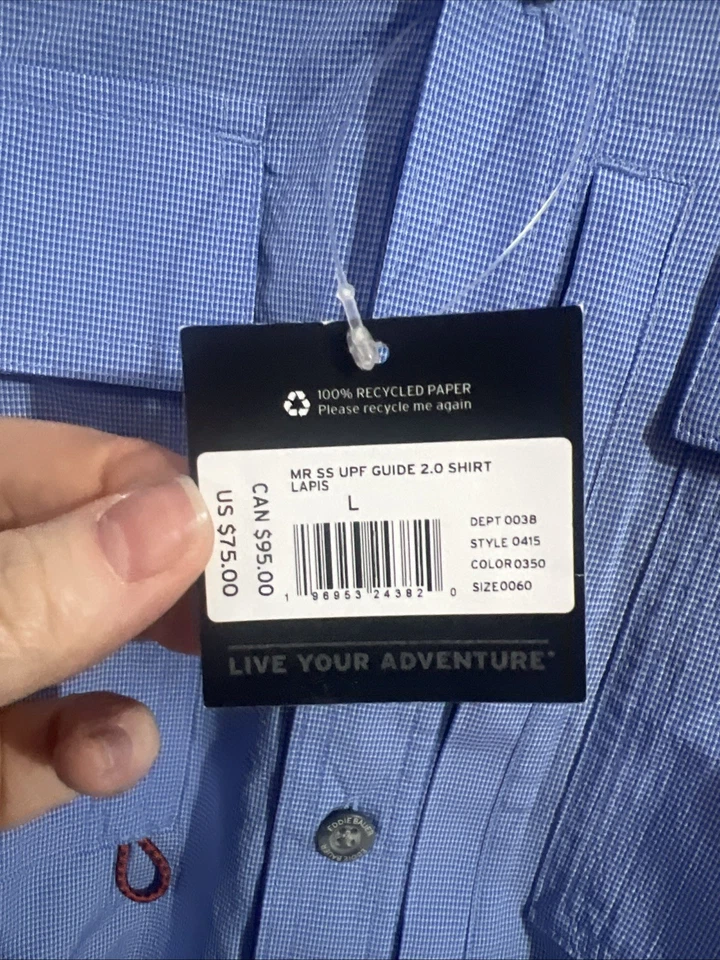 Eddie Bauer Size Large Blue Button Down Short Sleeve Guide Shirt With UV Protect - Image 3 of 4