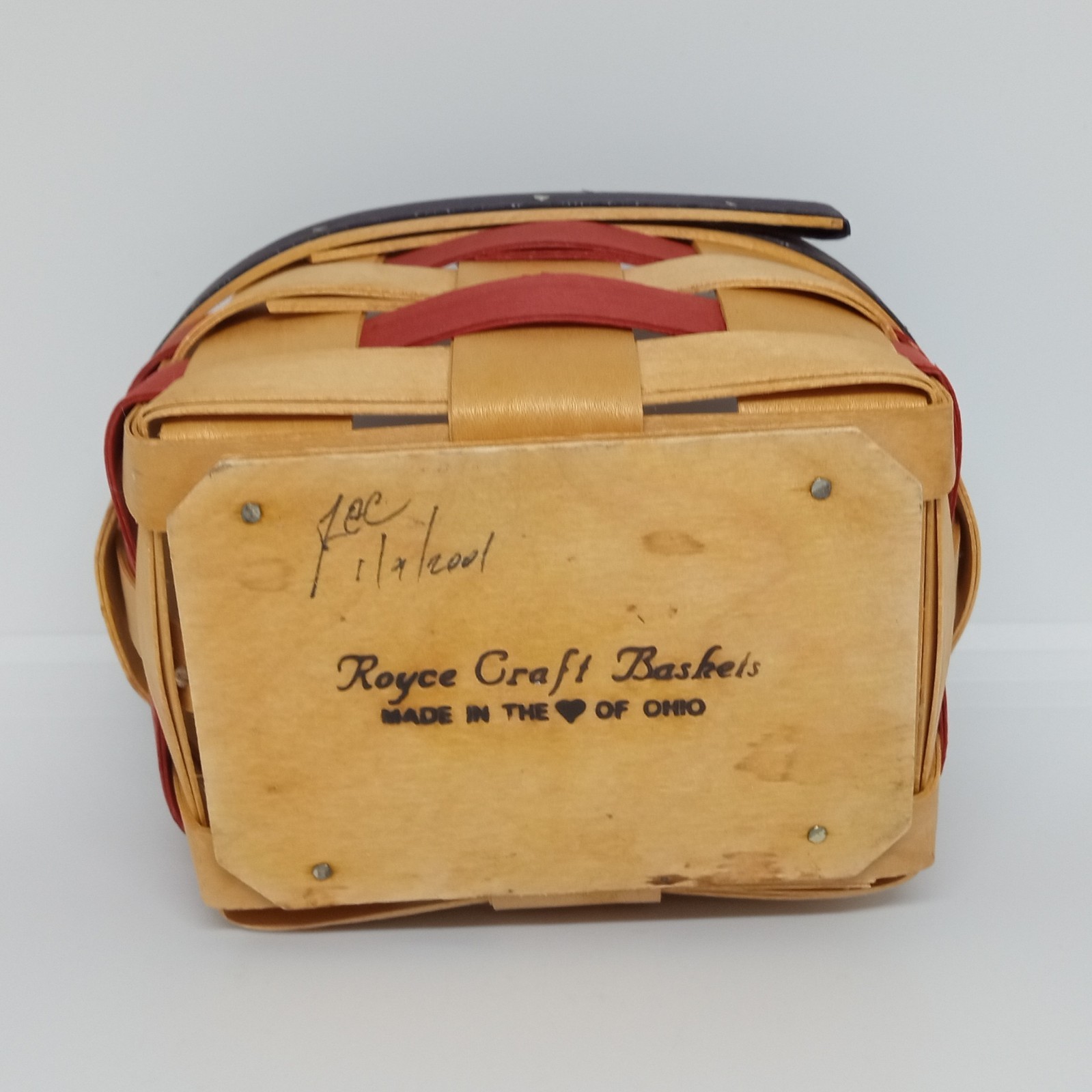 EUC Royal Craft Baskets Ohio Red Blue Patriotic Banded Basket 5.75" Signed 2001