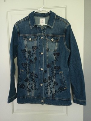 Lularoe Jean Jacket Size Large ,Slim, Floral Embroidery EUC