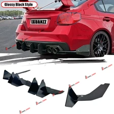 Black Rear Bumper Winglet Splitter Spoiler Diffuser Fin For 15-21 Subaru WRX STI