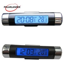 Automotive Thermometer +Clock Car Auto LCD Clip-on Digital Backlight Mini 2 in1