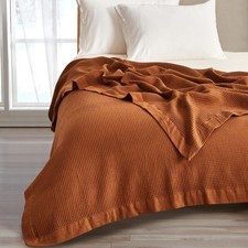 Cotton Waffle Weave Blanket Full Queen 90x90 Lightweight Breathable Terracotta