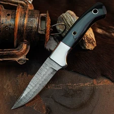 Gift-Ready 9" Damascus / Steel Knife Full Tang Hunt it Hunt + Leather Sheath