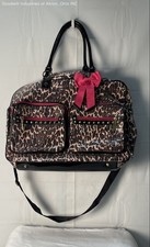 Betsey Johnson Leopard Print Sequin Weekender Duffle Bag Black Patent Trim