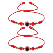 Turkish Evil Eye Bracelets, 2 Pcs Good Luck Braided Rope Bracelets (Red)