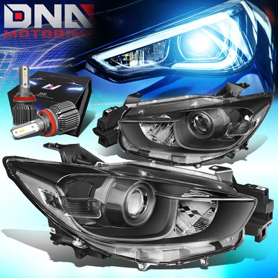FOR 2013-2016 MAZDA CX5 BLACK/CLEAR PROJECTOR HEADLIGHT LAMPS W/LED KIT+COOL FAN