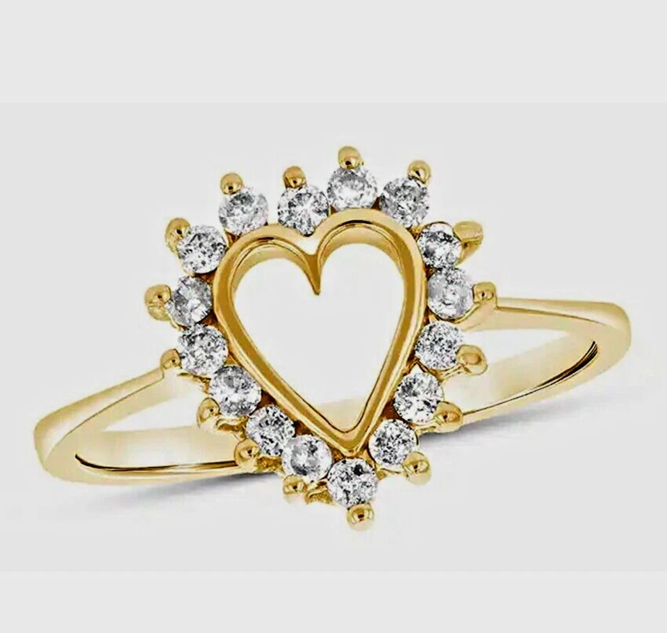Anillo con racimo de corazón de oro amarillo con sello de diamantes naturales de 10 quilates BIS Foto 2 de 4