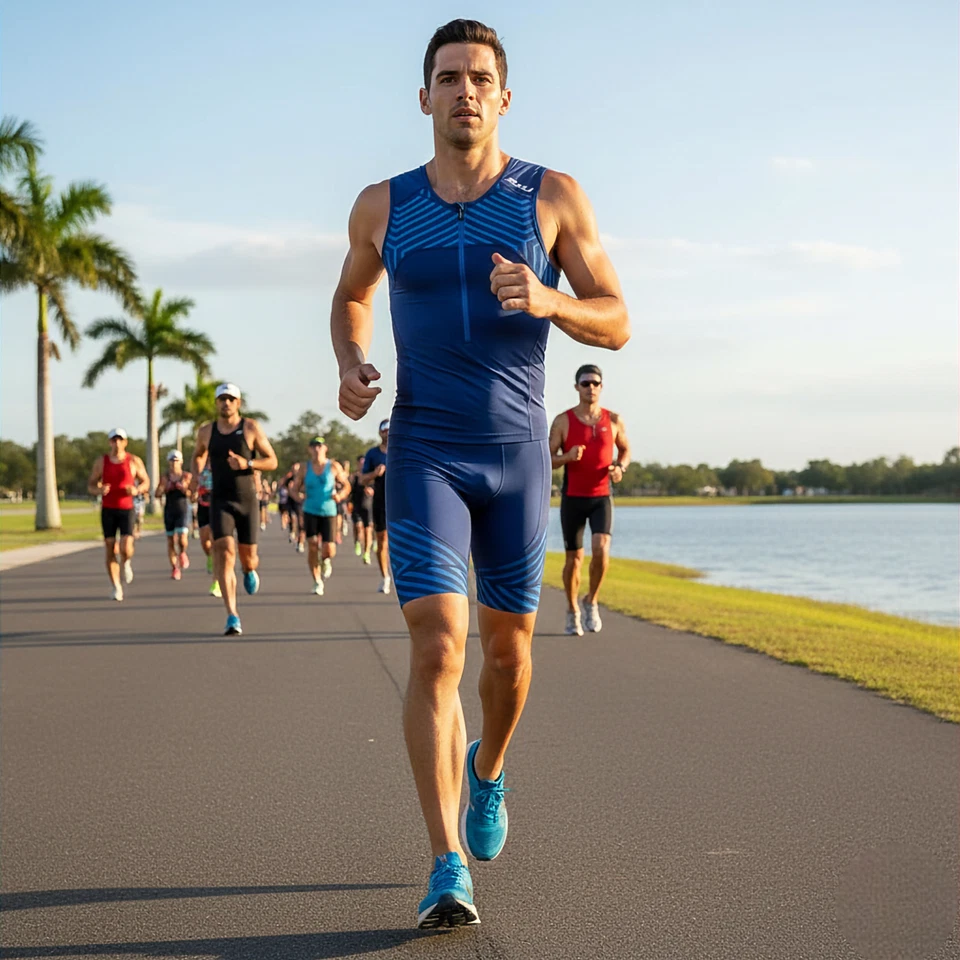 2XU Tri Singlet Mens XS Blue Compression Pockets Quick Dry Sensor Mesh Triathlon - Image 3 of 4