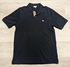 Burberry London Polo Shirt Mens L Nova Check Cotton Pique Classic Fit Navy Blue