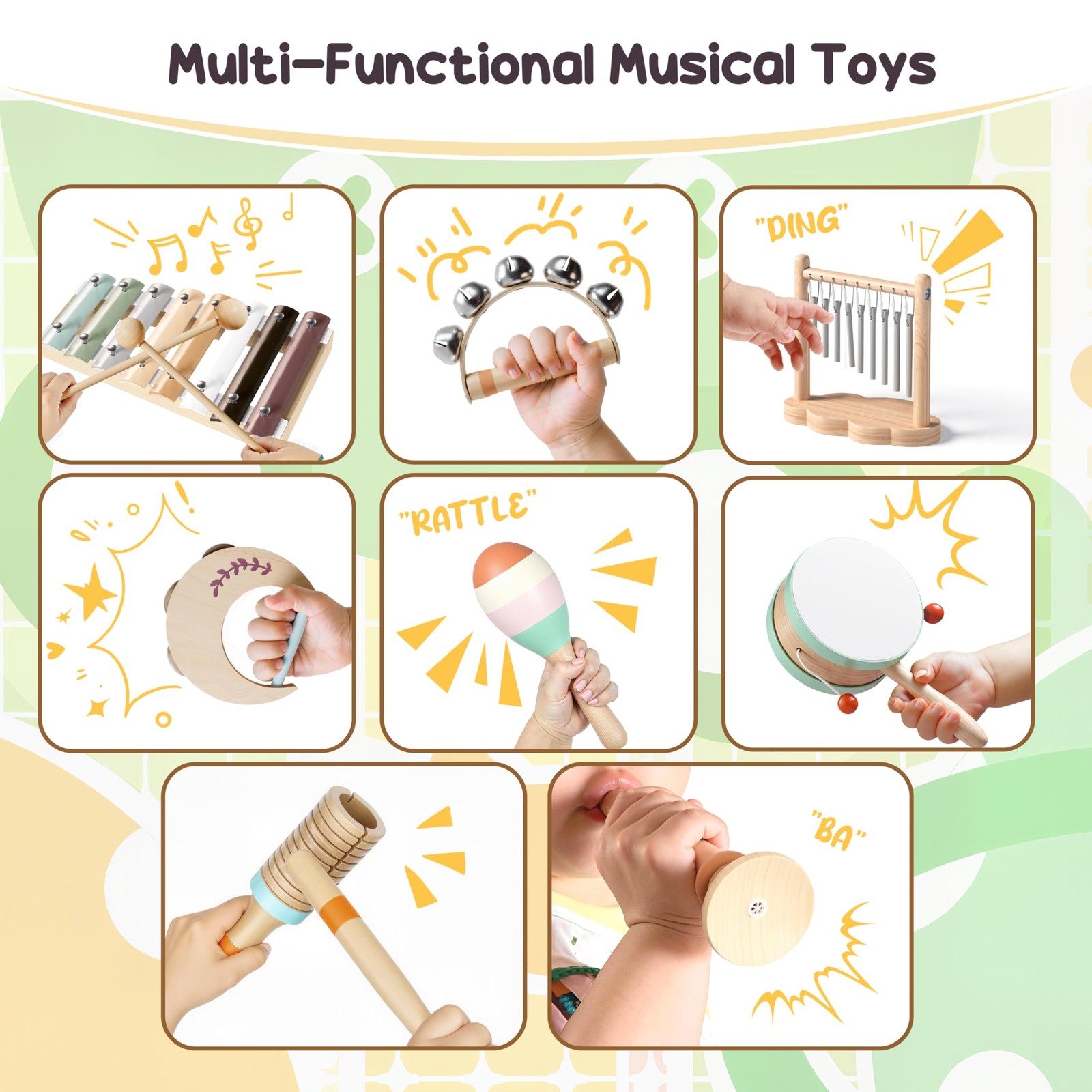 Toddler Wooden Musical Instruments Montessori Wooden Toys Toddlers 1-3 Music Toy