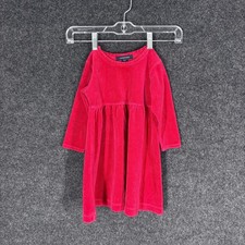 Lands' End Dress Girls M Pink Shift Midi Long Sleeve Cotton Round Neck