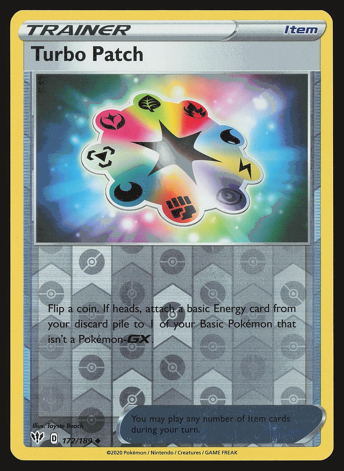 SWSH03: Darkness Ablaze Turbo Patch #172/189 Reverse Holo Pokemon Card