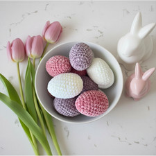 NEW Set/3 Crocheted Easter Eggs Pink Purple White 4.25"W Spring Easter Decor
