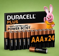 Image of 24 x AAA DURACELL PLUS BATTERIES 1.5V ALKALINE-MN2400-10 YEARS STORAGE LIFE