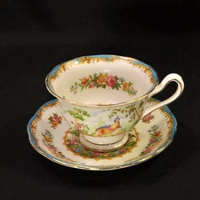 Royal Albert Cup & Saucer Chelsea Bird Blue Multicolor w/Gold 1940's Avon Shape