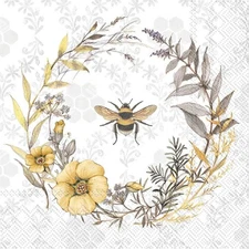 Napkin/Beverage - "Bee Wildflower Wreath" - Package of 20,  3-Ply Paper C933300