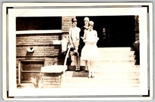 Vtg B&W Snapshot Three Flapper Women Cloche Hats Drop Waist Dresses Steps 1920s