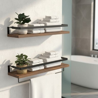 Multi-Functional Floating Wall Shelves with Detachable Towel Bar - 2 Pack