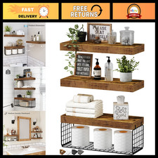 Over Toilet Bathroom Shelves Set of 3 - Wall Mounted Storage, Brown, 15.7