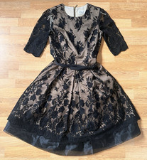 Eliza J Black Lace Short Sleeve Fit & Flare Dress - Size 4