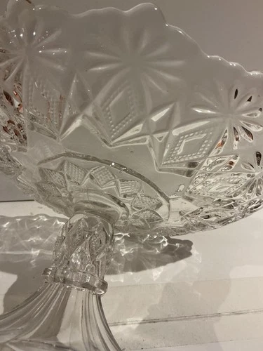 Vintage Pressed Glass Pedestal Compote Bowl Indiana Glass/Anchor Hocking 12"