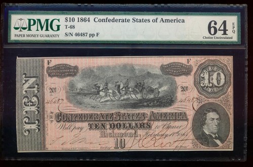 AC T-68 $10 1864 Confederate Currency CSA PMG 64 EPQ (price for one) - Picture 3 of 4